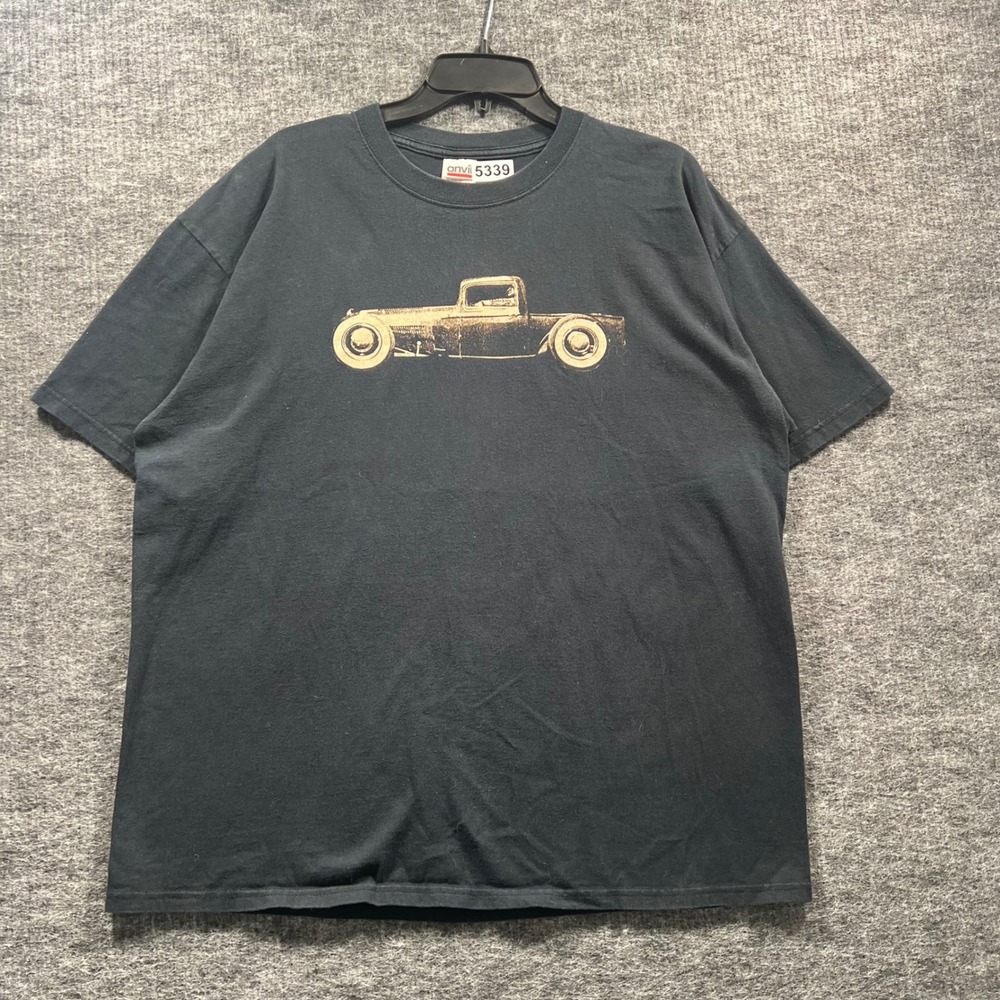 Anvil Mens XL Black Hot Rod Truck Graphic Tee The Root of All Speed 5339